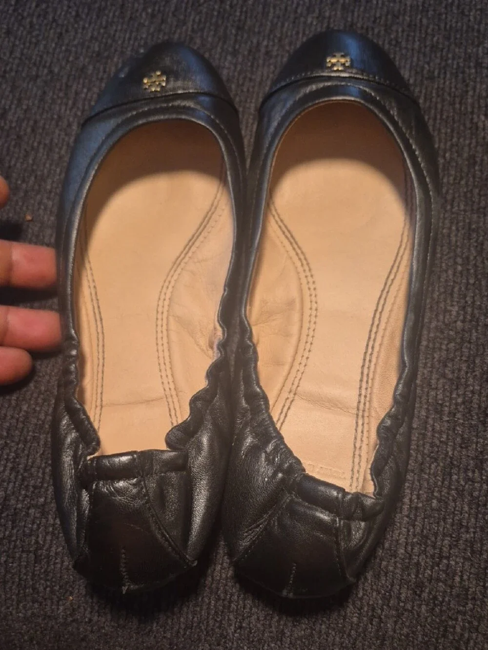 Tory Burch Black Leather Logo Ballet Flats